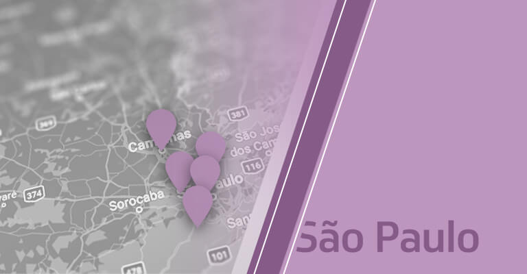 Mapa de São Paulo com os PINs dos hospitais
