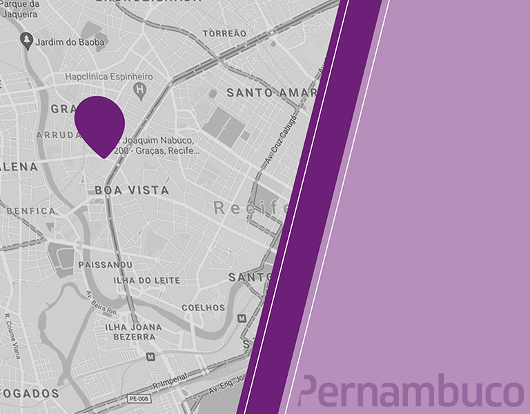 Mapa de Pernambuco com os PINs dos hospitais